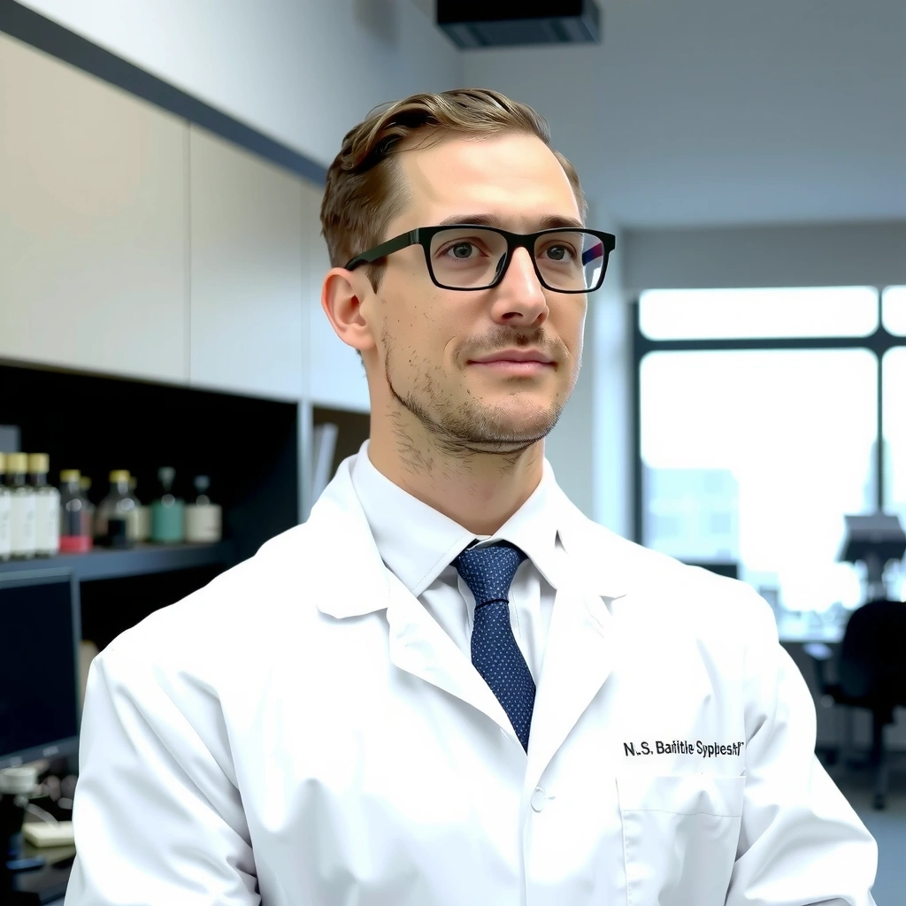 Portrait of a focused and innovative Head of Research and Development, conveying scientific expertise.