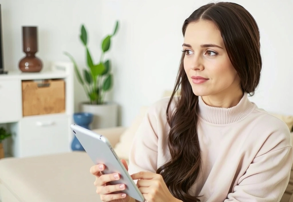 Woman reading a skincare guide on a tablet